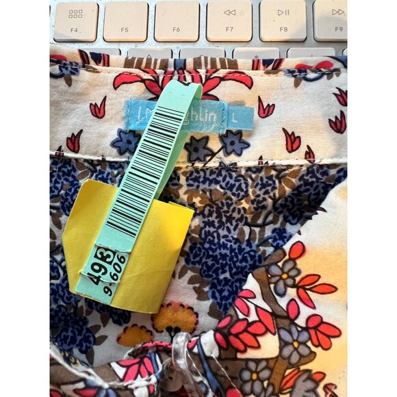 J McLaughlin Lois Blue Orange Floral Peacock Print Long Sleeve Buttoned Shirt - Picture 9 of 9